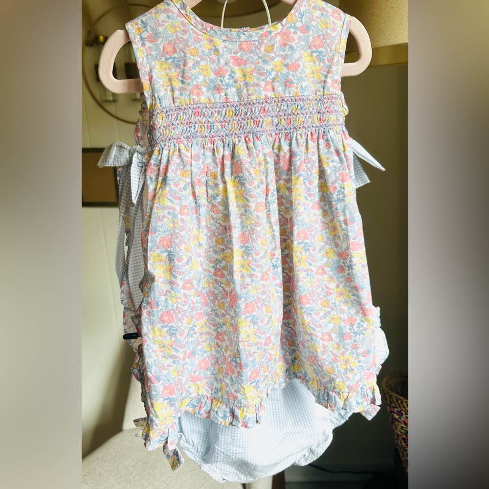 Smocked Floral Sundress with Side Tie and short